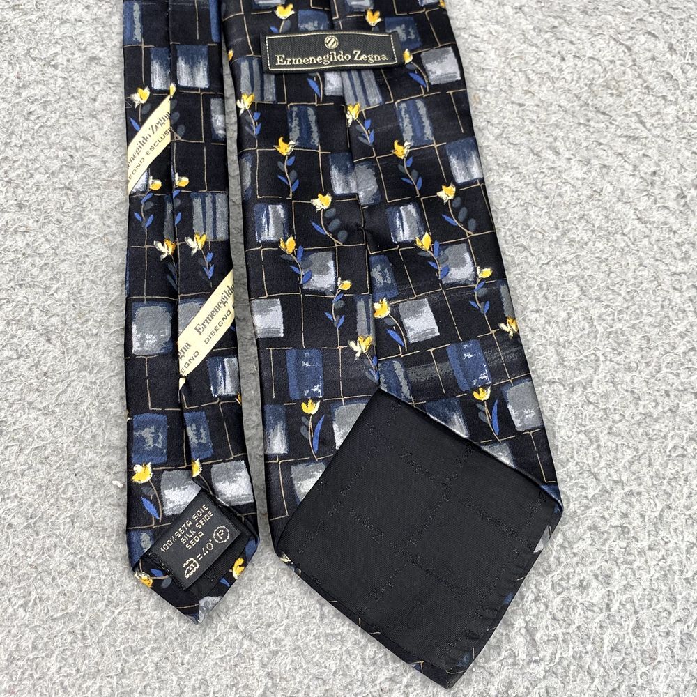 ERMENEGILDO ZEGNA Men's Silk Necktie Blue Floral Classic Corpcore Business 90's - Picture 4 of 11